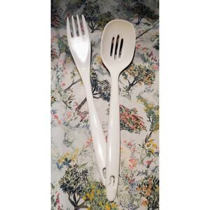 Meat fork And slotted spoon Melamine serving White Vintage